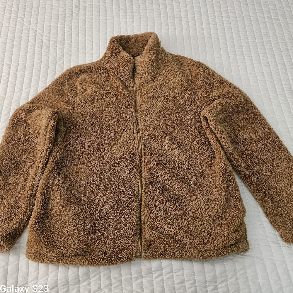 Cozy Brown Sherpa Jacket Teddy Bear Womens Size S